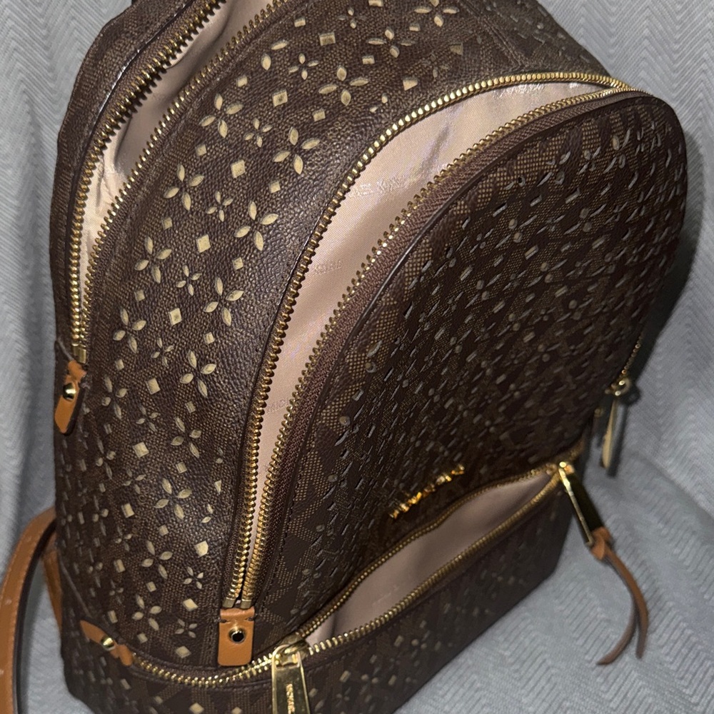 Michael Kors Dark Brown Backpack with Gold Accents - Picture 7 of 8